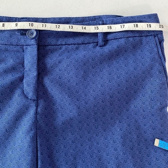 Hilary Radley Geo Print High Waist Blue Cropped Pants Slim Leg Stretch Slit Hem - Picture 12 of 16